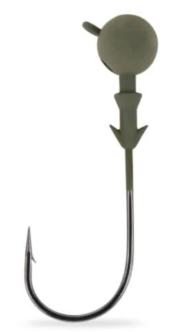 Mustad Elite Football Jig Head - 1X Strong - 1/4oz - 2/0 Matte Olive Green